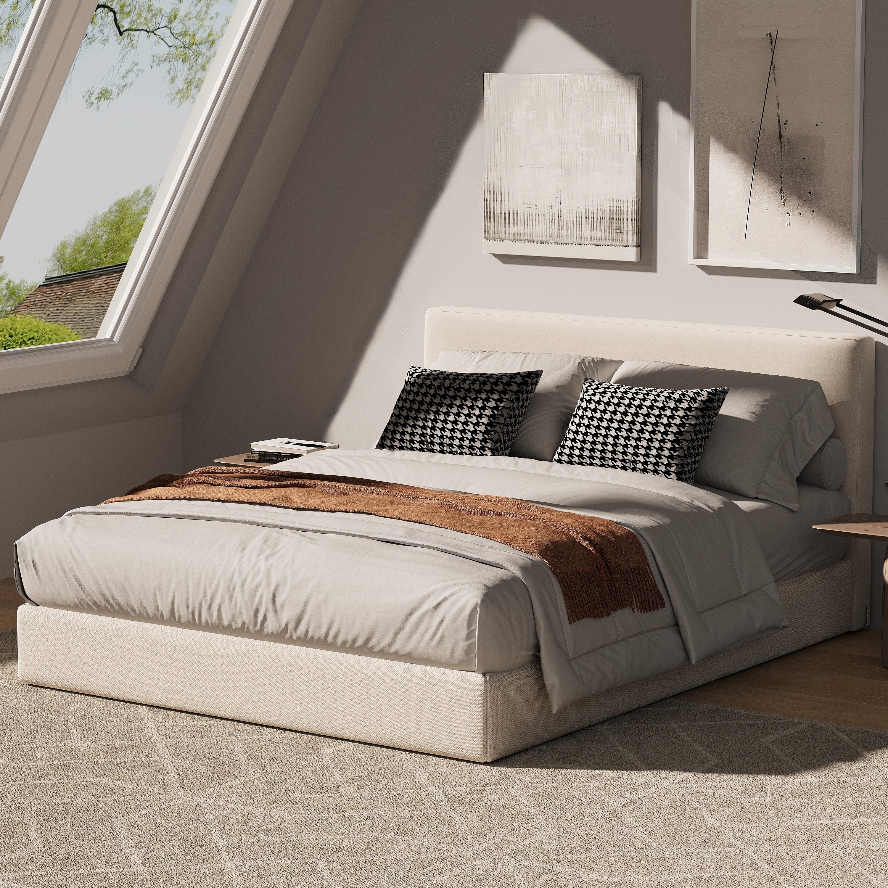 Marshmuff Linen Bed Frame With Headboard King Bed or Double Bed