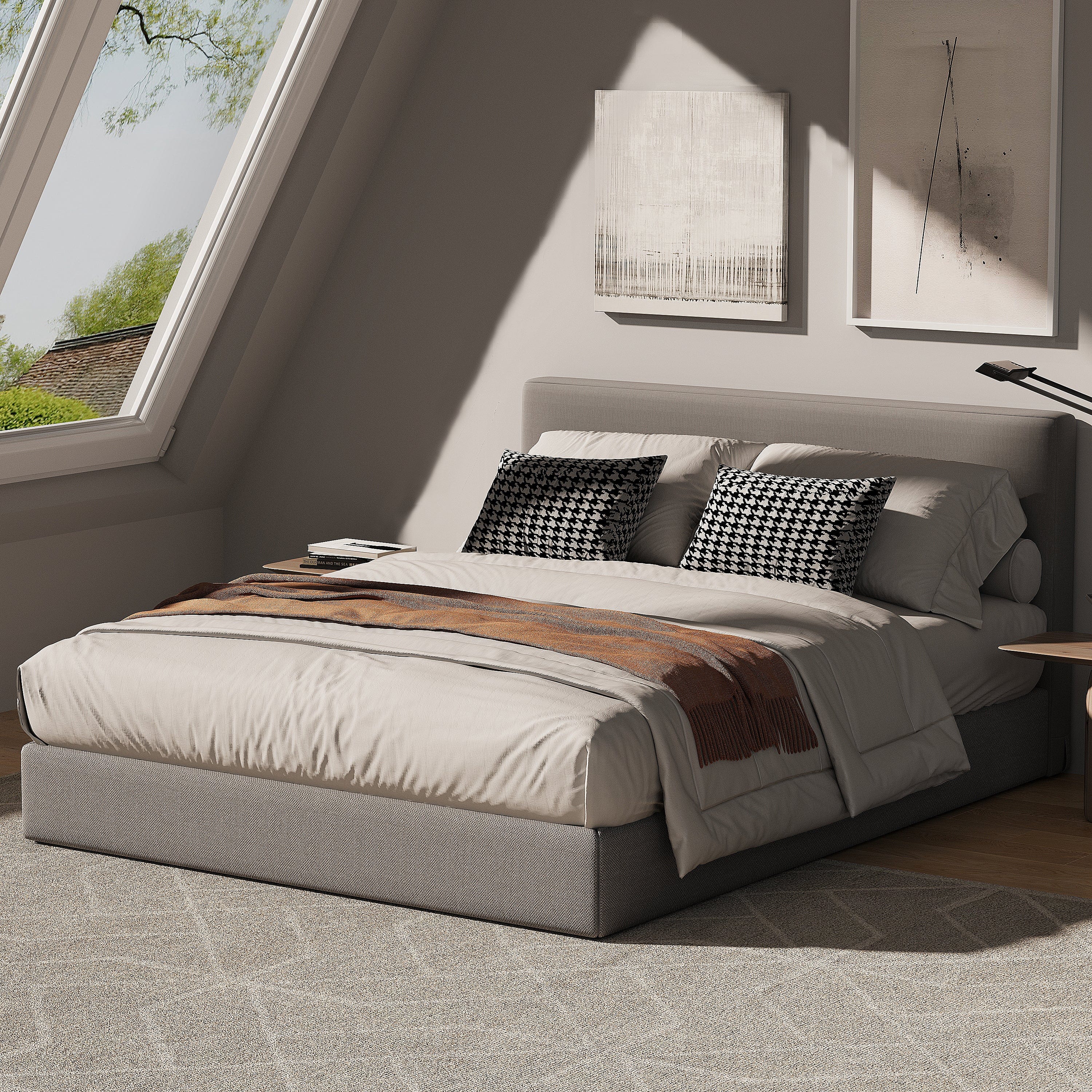 Marshmuff Linen Bed Frame With Headboard King Bed or Double Bed