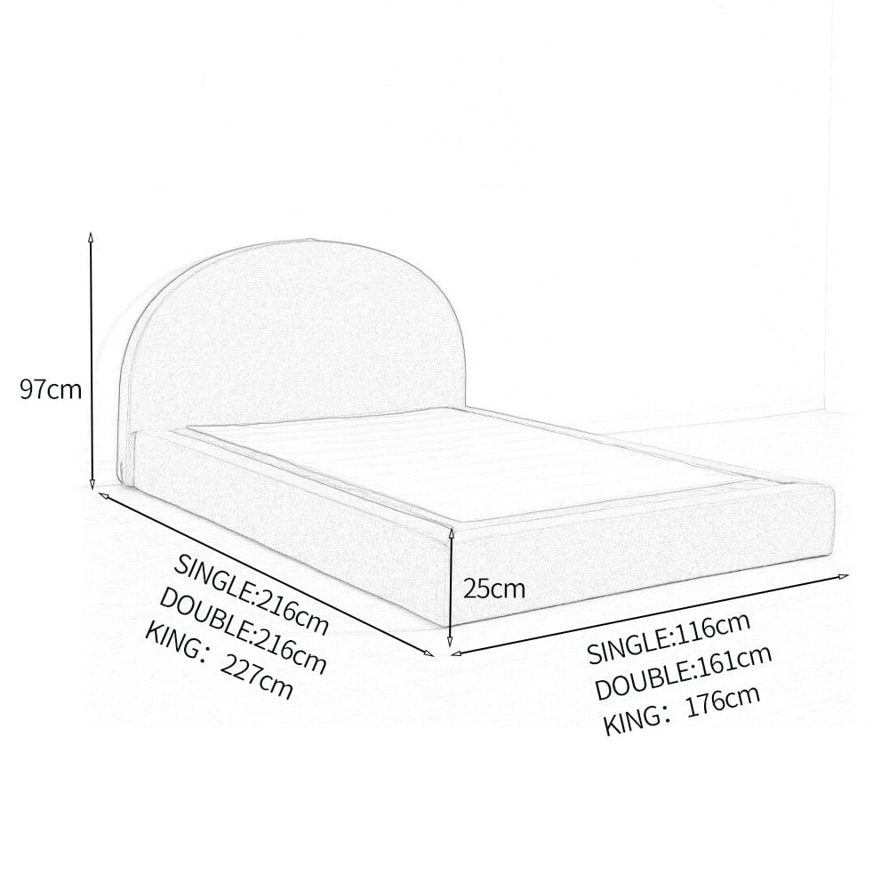 Marshmuff Soft Frame Boucle Bed Frame With Curved Headboard King Bed or Double Bed