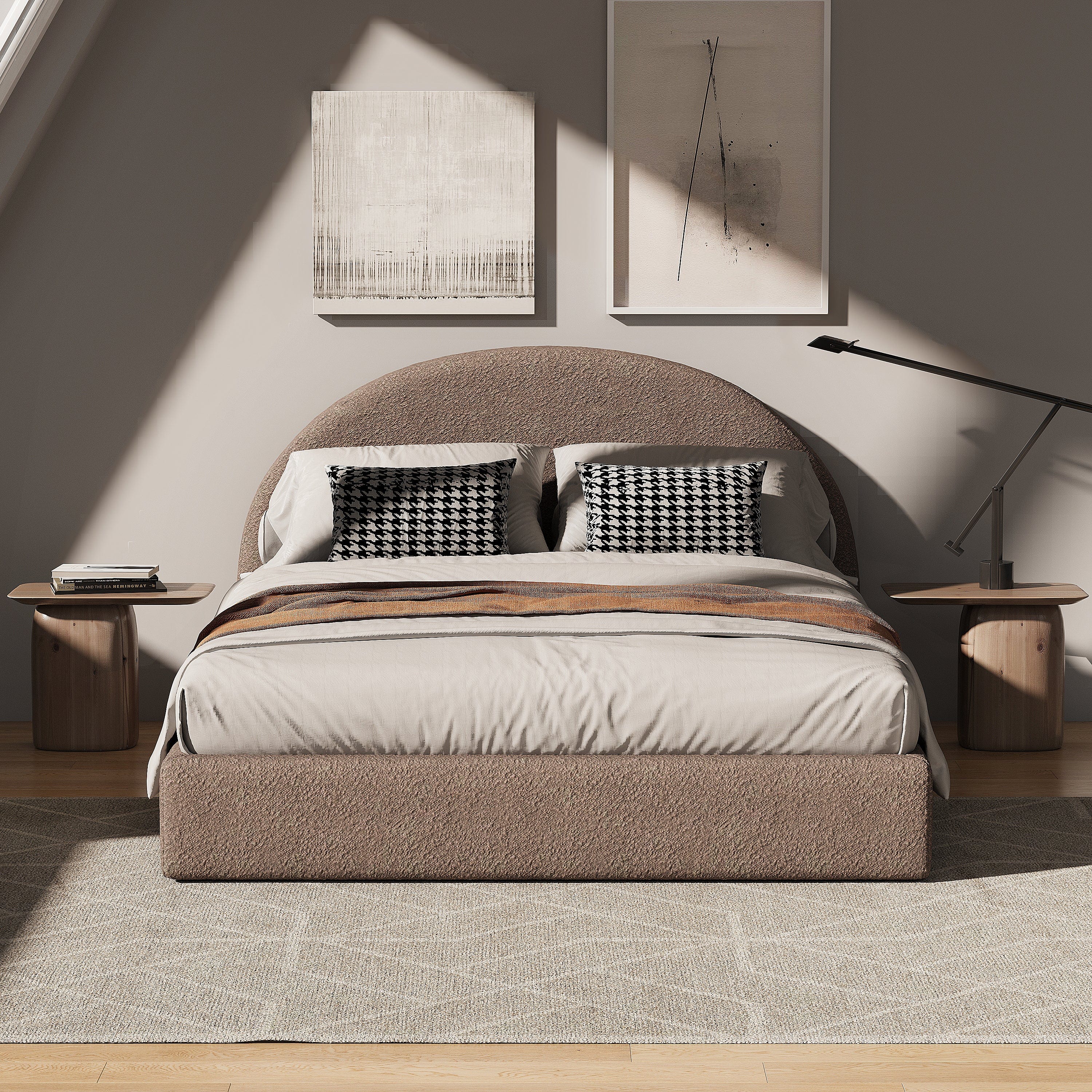 Marshmuff Soft Frame Boucle Bed Frame With Curved Headboard King Bed or Double Bed