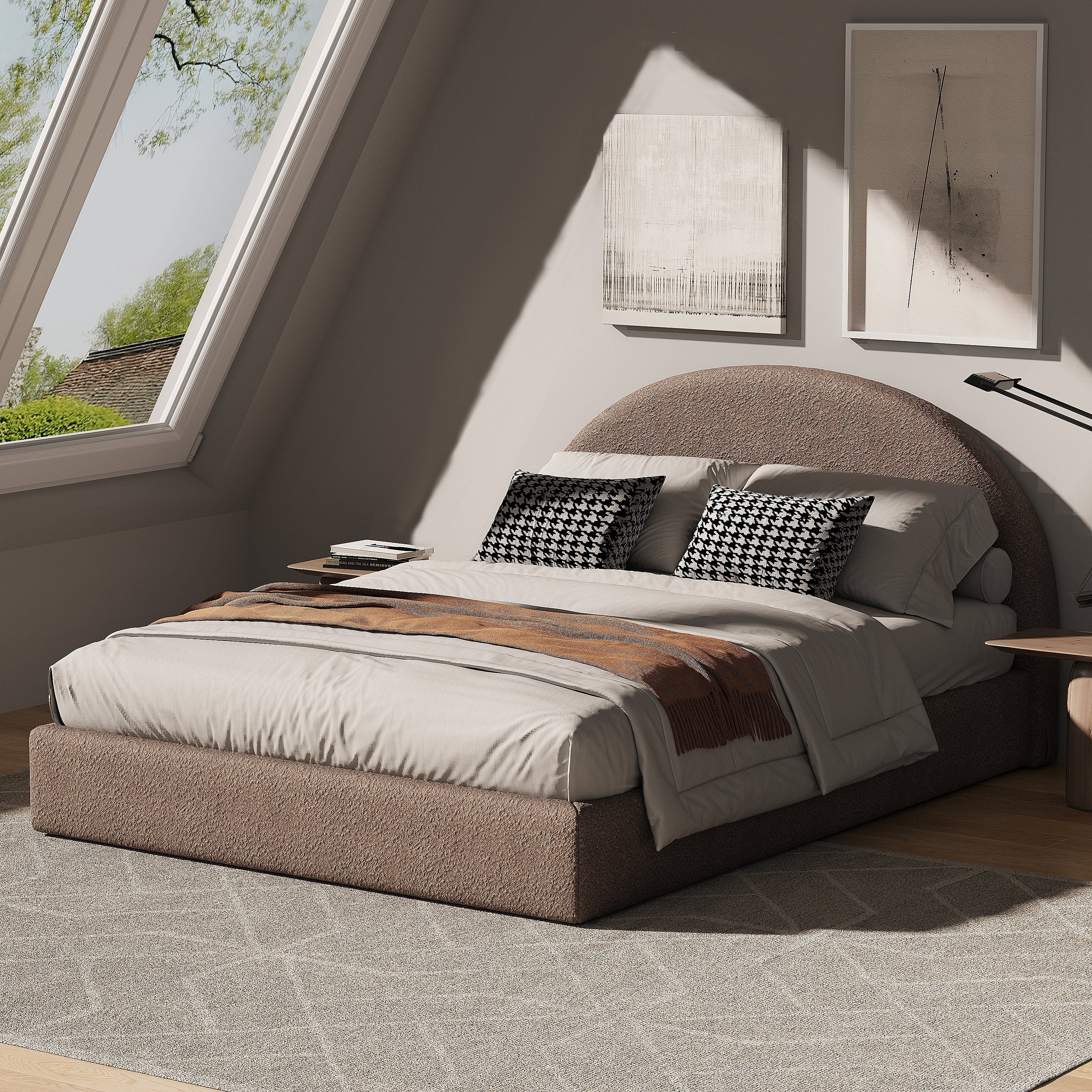 Marshmuff Soft Frame Boucle Bed Frame With Curved Headboard King Bed or Double Bed