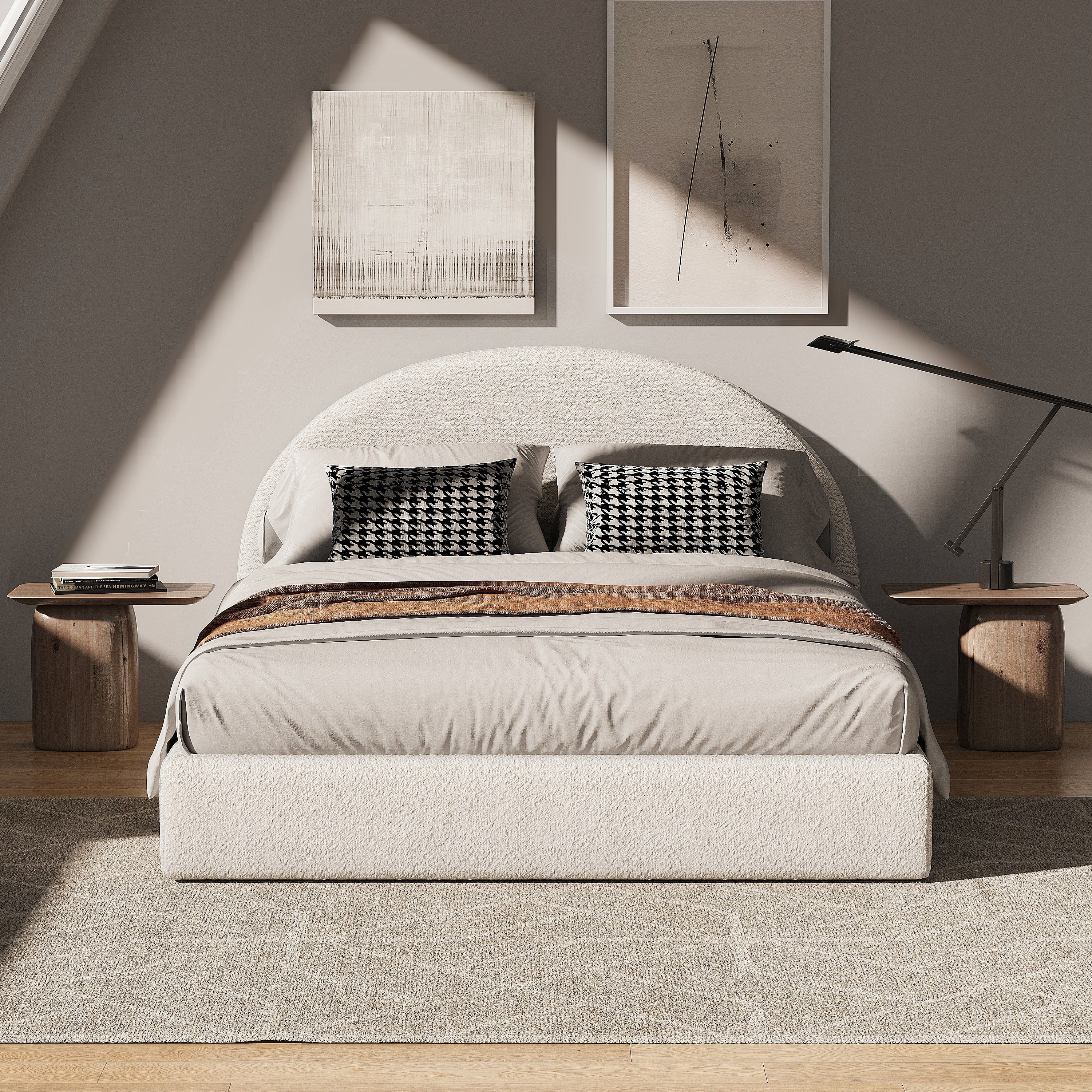 Marshmuff Soft Frame Boucle Bed Frame With Curved Headboard King Bed or Double Bed