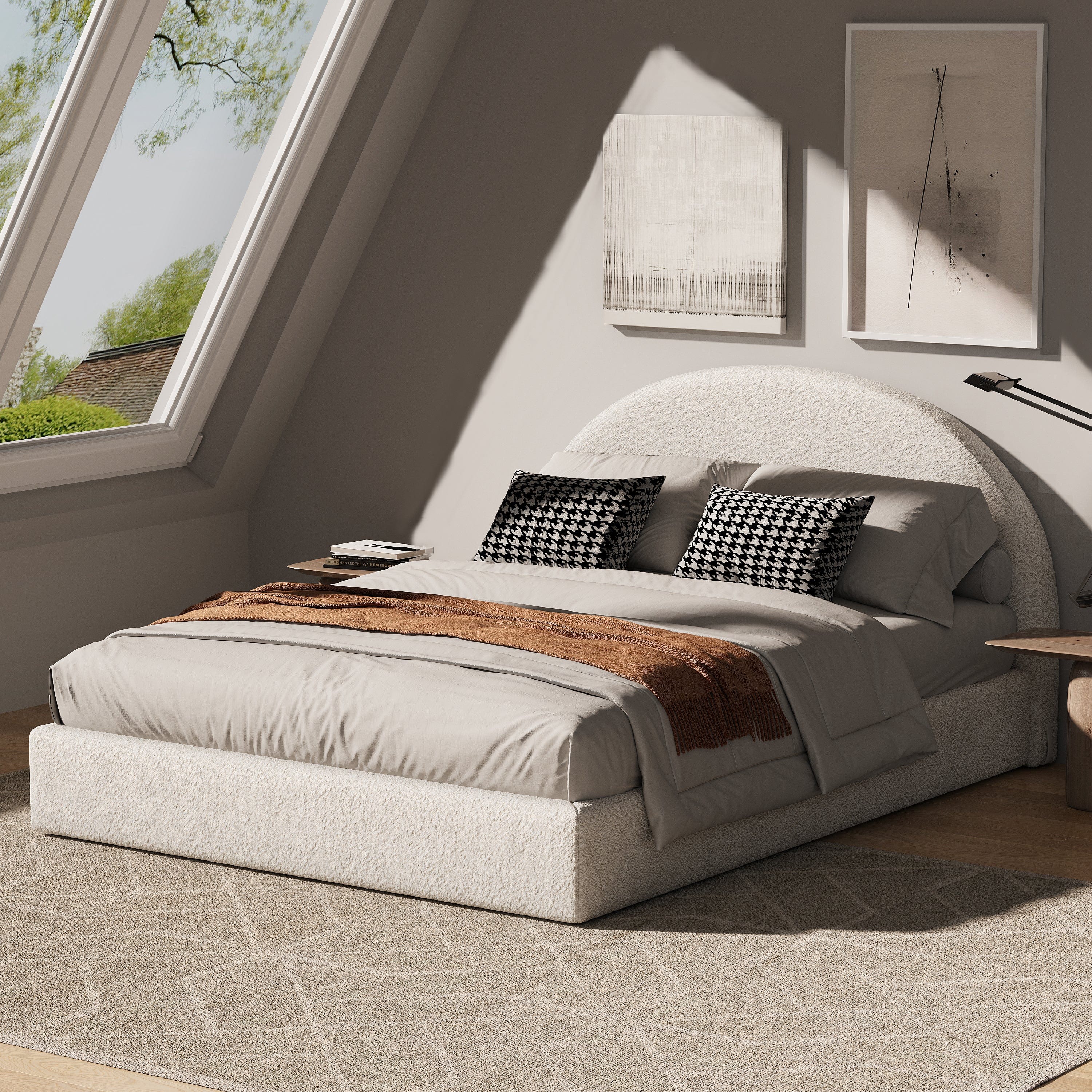 Marshmuff Soft Frame Boucle Bed Frame With Curved Headboard King Bed or Double Bed