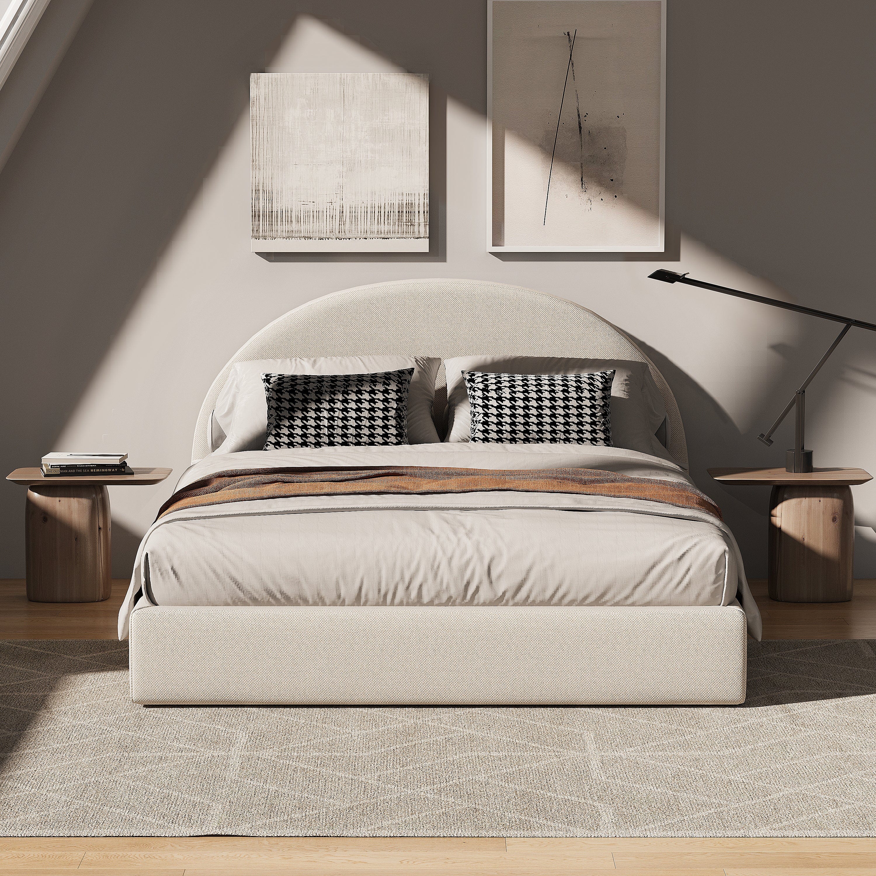 Marshmuff Linen Bed Frame With Curved Headboard King Bed or Double Bed