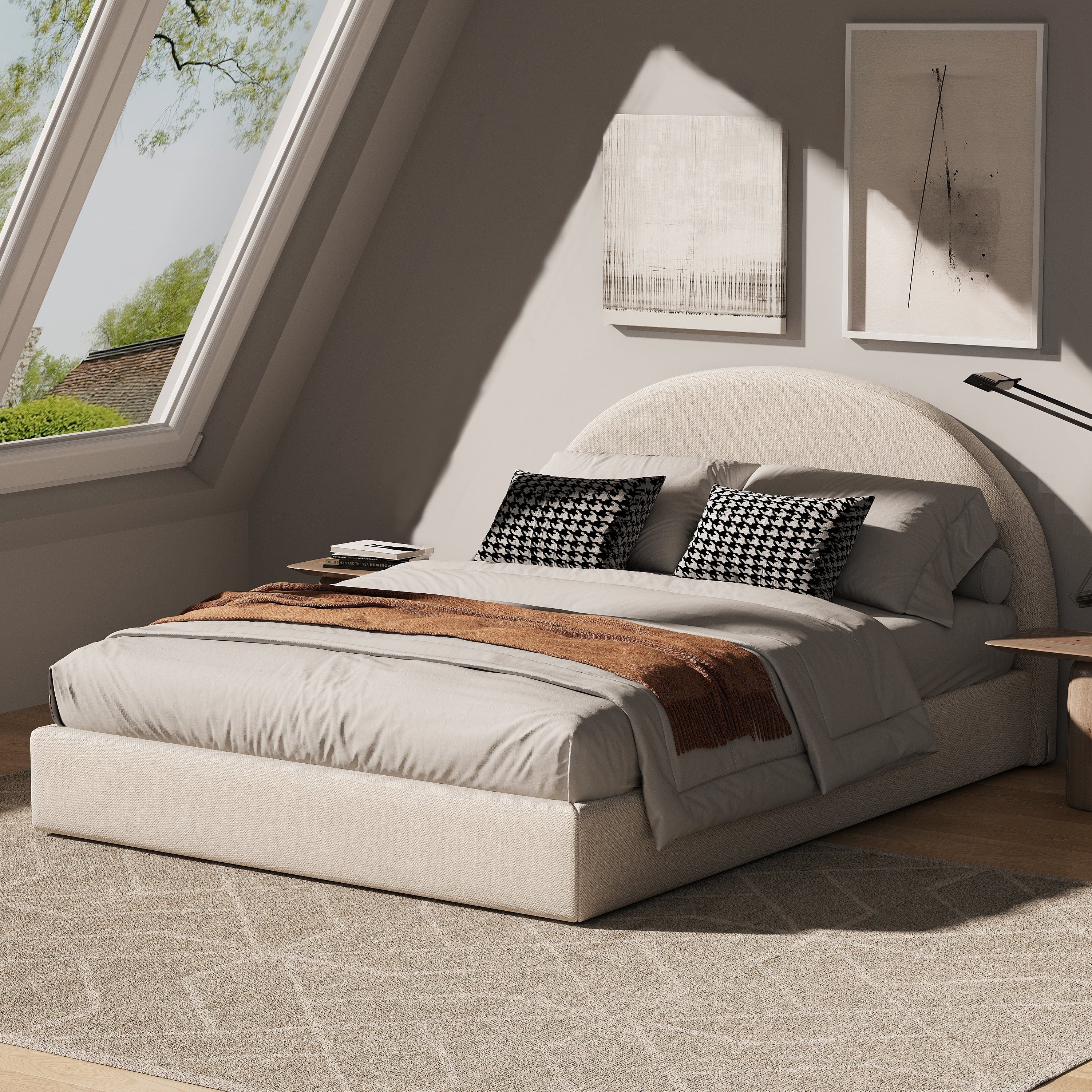 Marshmuff Linen Bed Frame With Curved Headboard King Bed or Double Bed