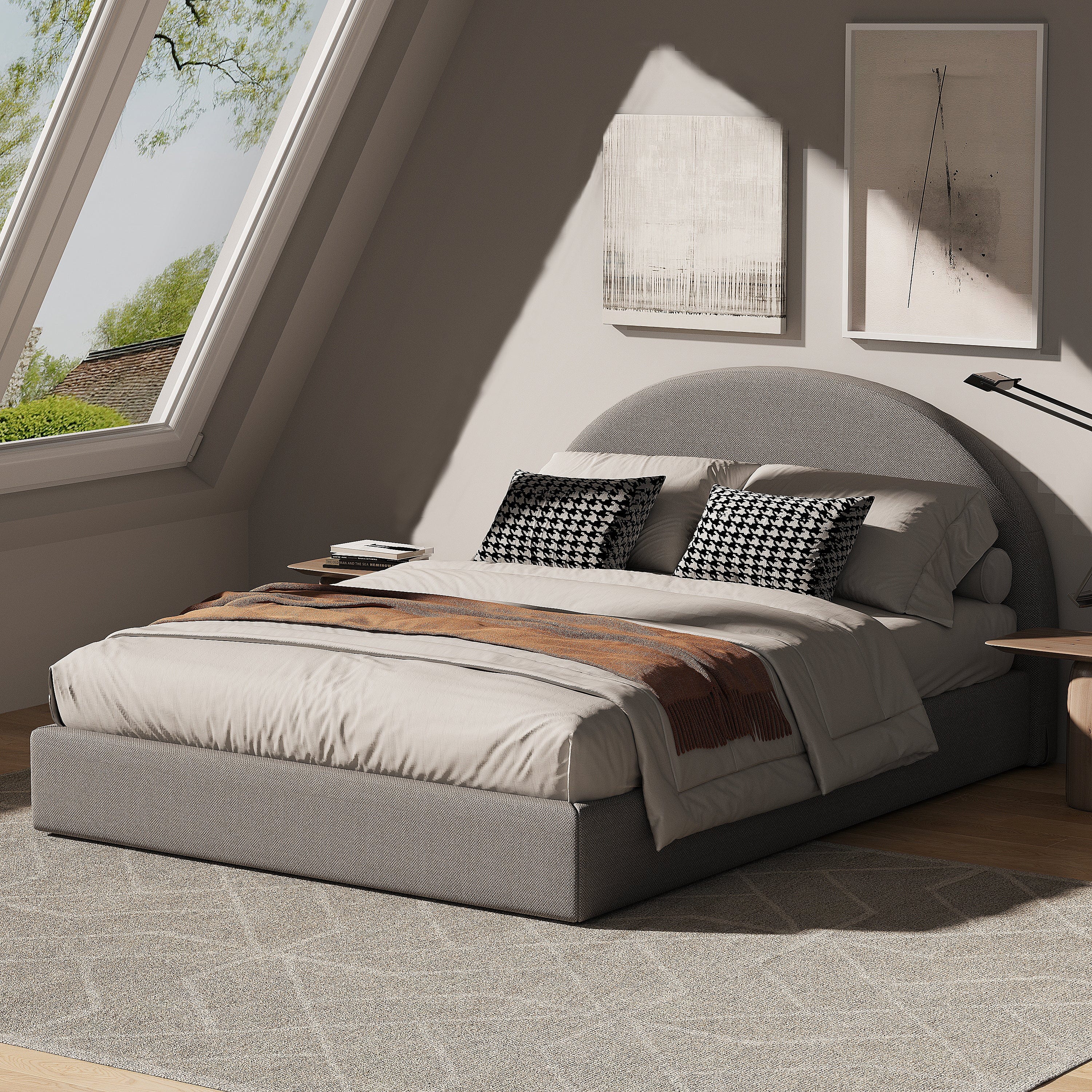 Marshmuff Linen Bed Frame With Curved Headboard King Bed or Double Bed