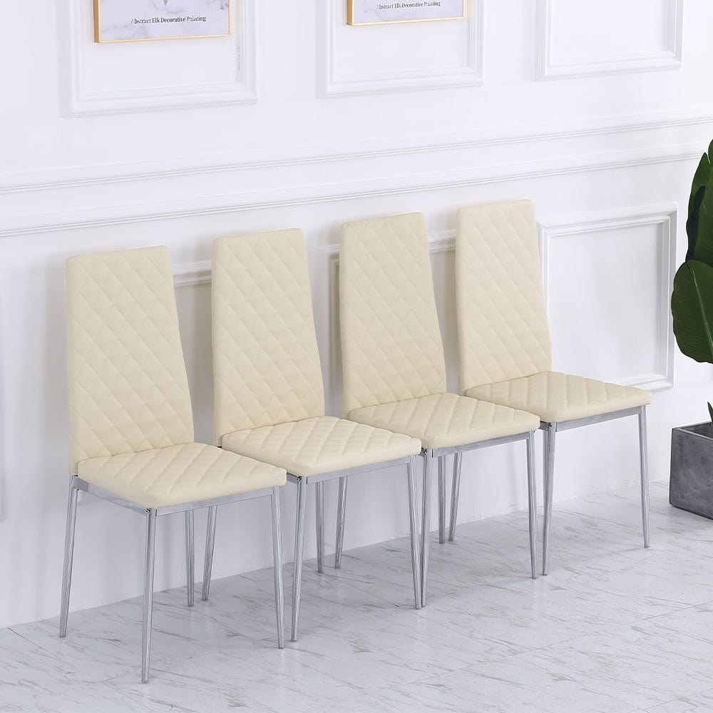 Orsa Round Dining Table Set With 4 Dining Chairs In Cream