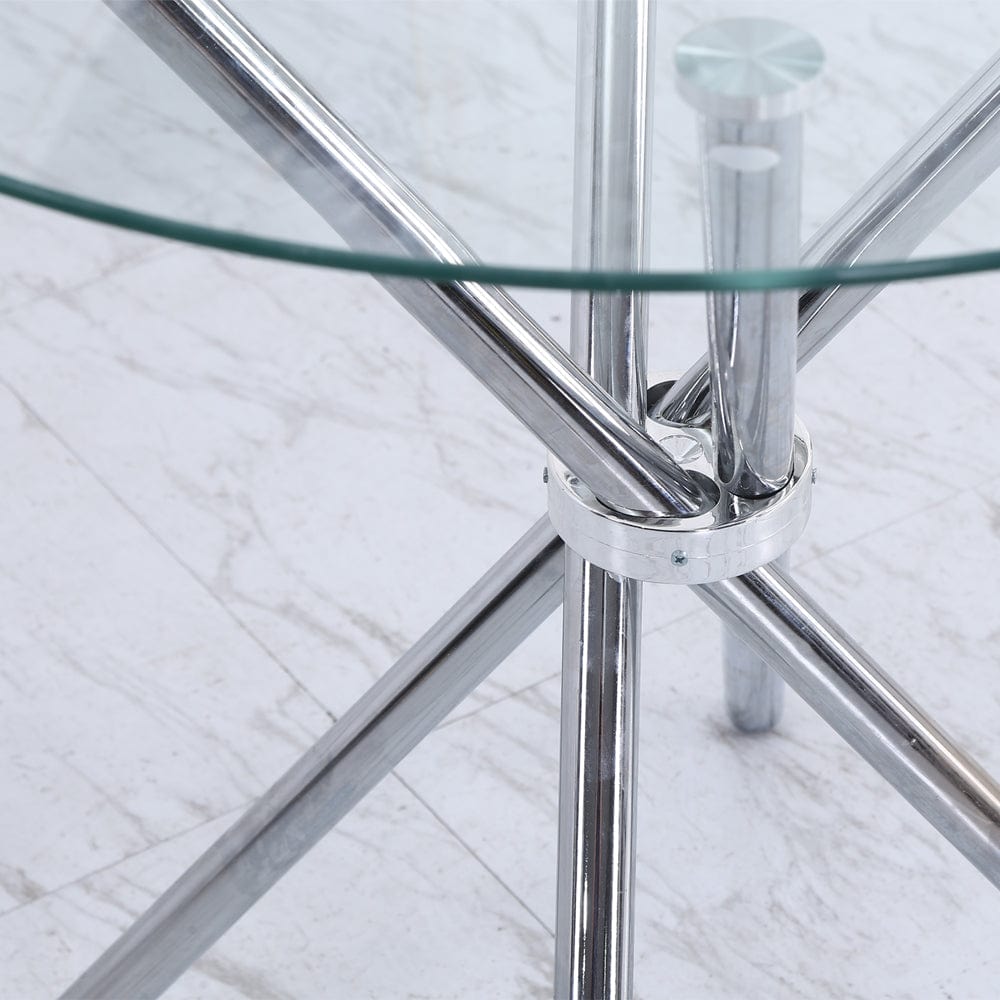 Orsa Round Dining Table Set With 4 Dining Chairs In Grey