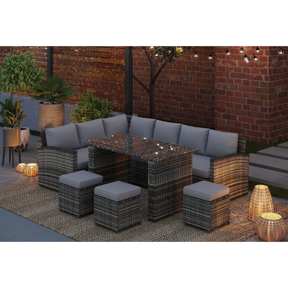 Rosen 9 Seater Rattan Garden Dining Set In Grey