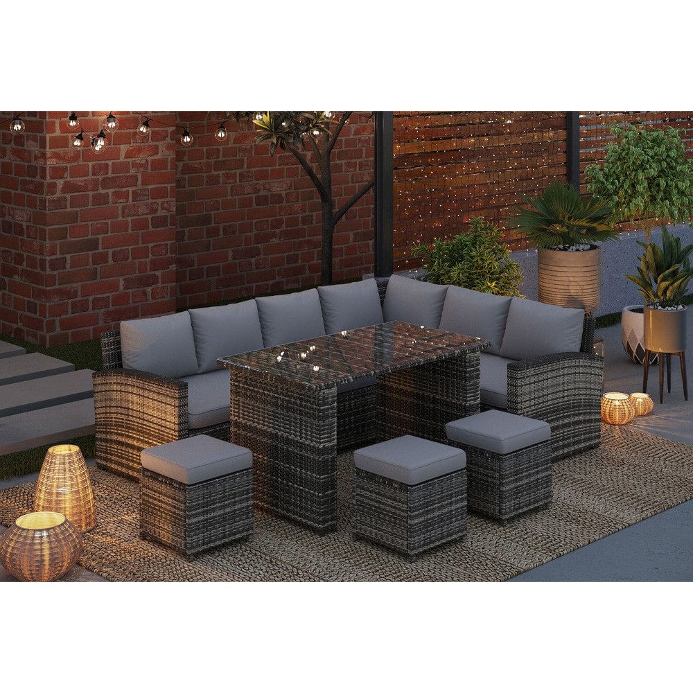 Rosen 9 Seater Rattan Garden Dining Set In Grey