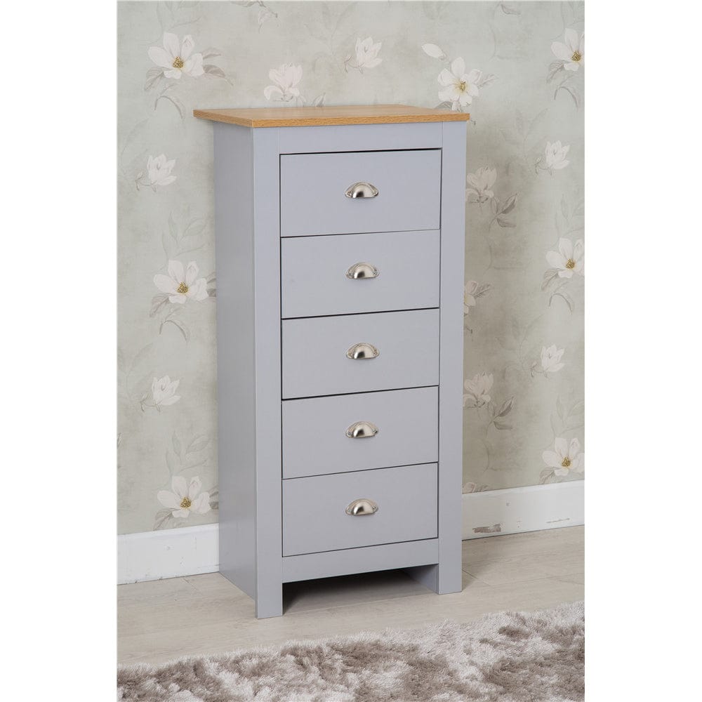 Heritage 5 Drawer Tall Chest In Grey and Oak