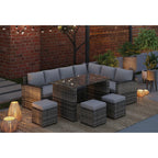 Rosen 9 Seater Rattan Garden Dining Set In Grey