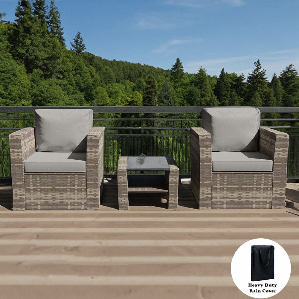 Rosen 2 Seater Rattan Bistro Furniture Set In Grey