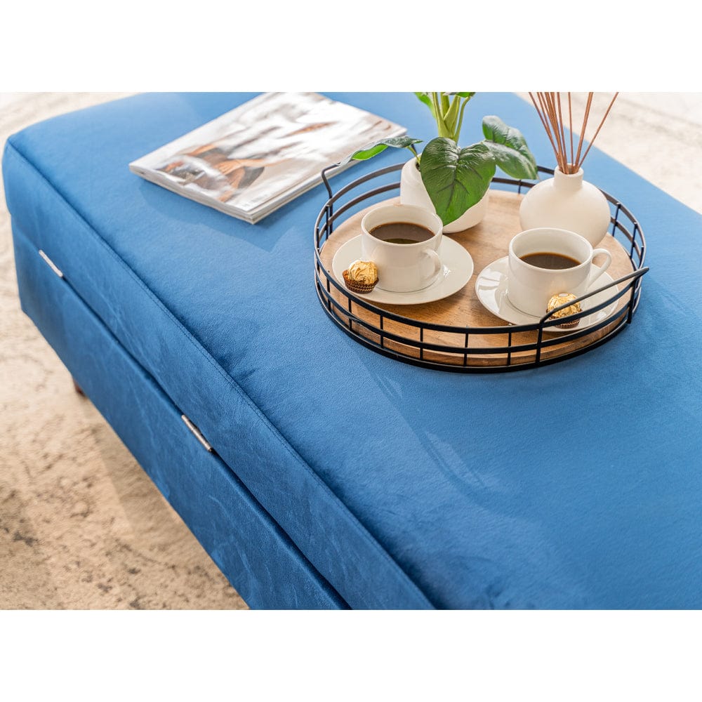 Destin Reversible Blue Corner Sofa With Storage Chaise and Ottoman Bench