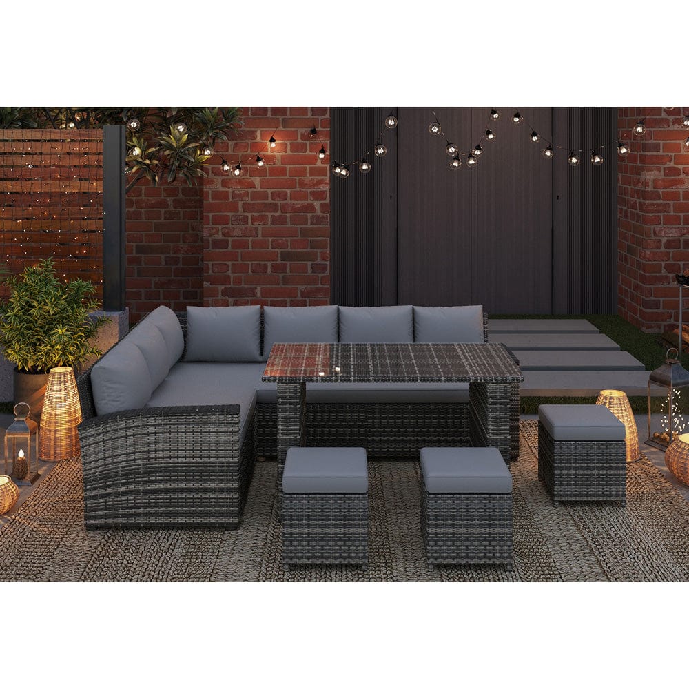 Rosen 9 Seater Rattan Garden Dining Set In Grey