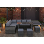 Rosen 9 Seater Rattan Garden Dining Set In Grey