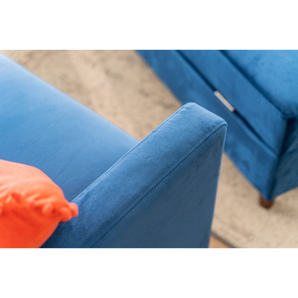 Destin Reversible Blue Corner Sofa With Storage Chaise and Ottoman Bench
