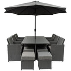 Rosen 10 Seater Rattan Cube Garden Dining Set With Parasol In Grey