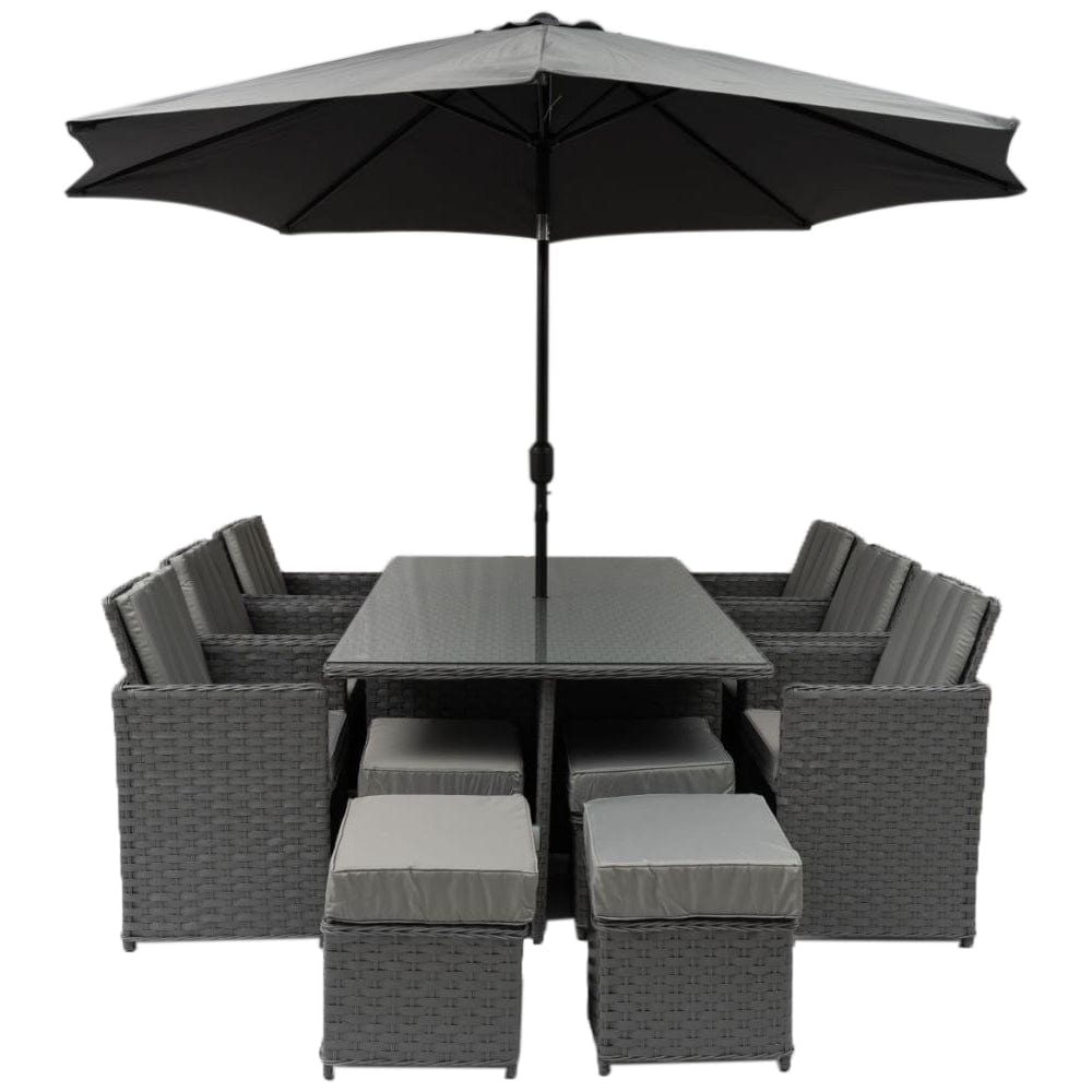 Rosen 10 Seater Rattan Cube Garden Dining Set With Parasol In Grey