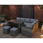 Rosen 9 Seater Rattan Garden Dining Set In Grey
