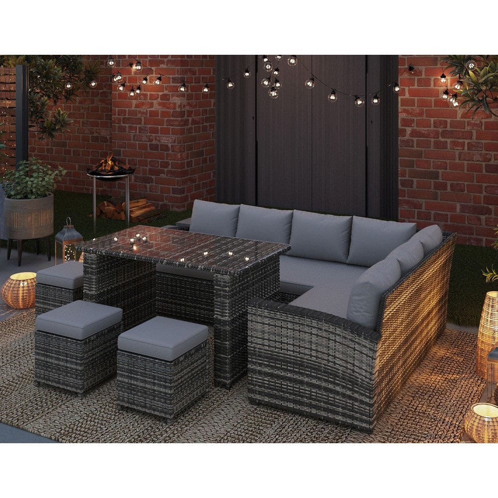 Rosen 9 Seater Rattan Garden Dining Set In Grey
