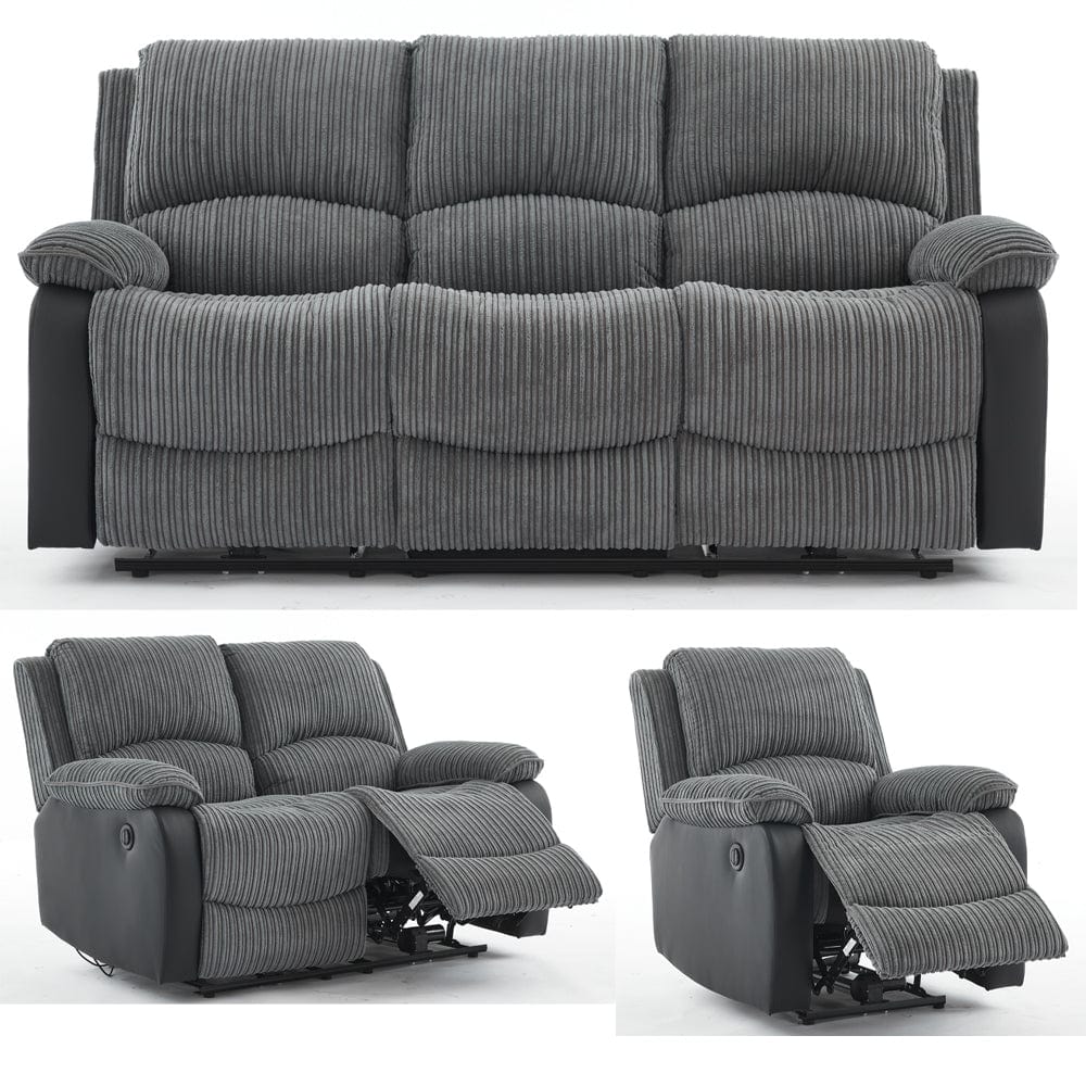 Boston 3+2+1 Grey Plush Fabric Recliner Sofa Set