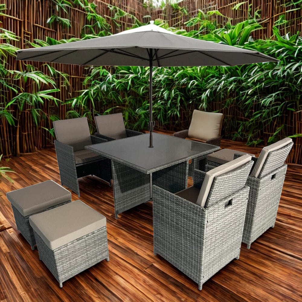 Eton Rattan Garden 8 Seater Cube Set In Grey