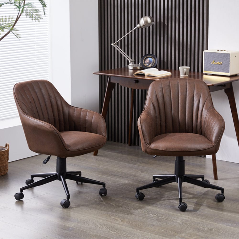 Brown Suede Fabric Swivel Office Chair Adjustable ArmChair