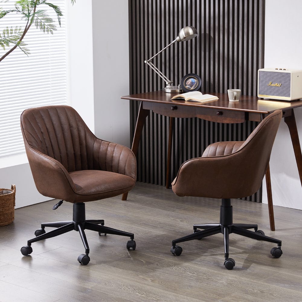 Brown Suede Fabric Swivel Office Chair Adjustable ArmChair