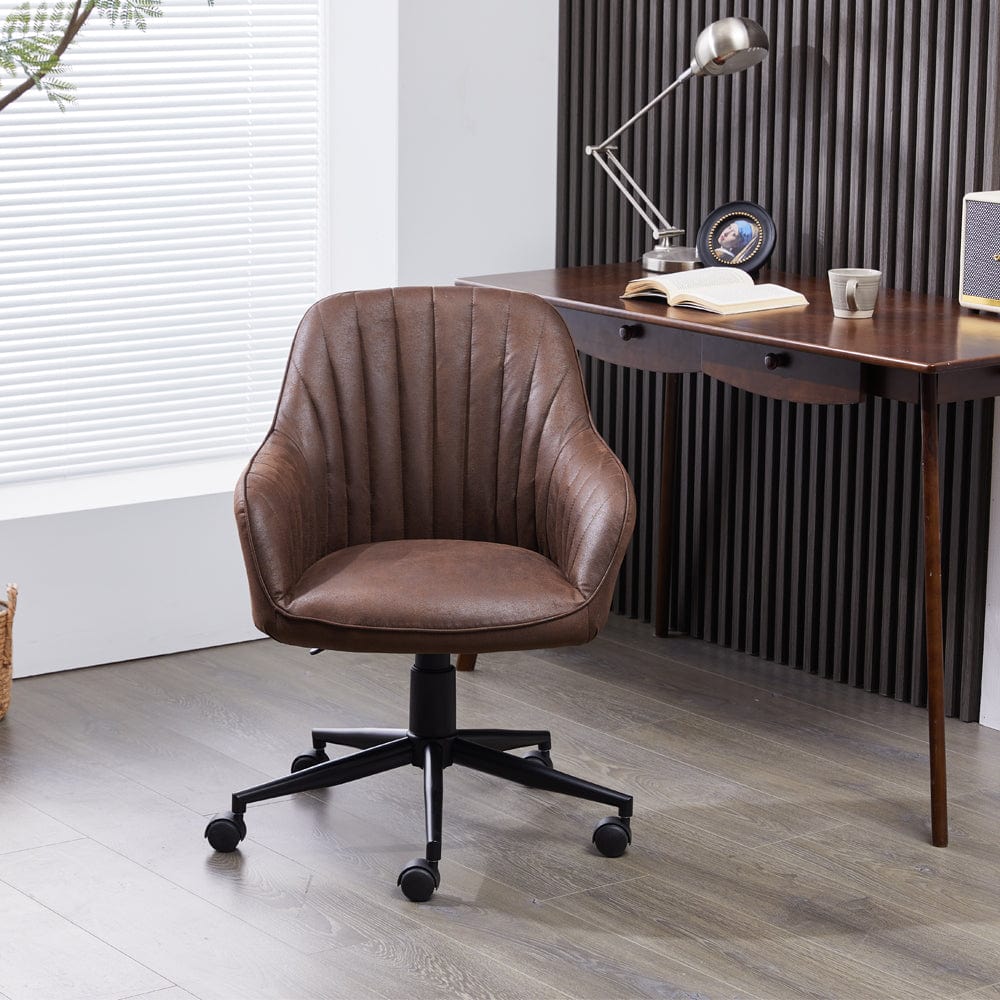 Brown Suede Fabric Swivel Office Chair Adjustable ArmChair