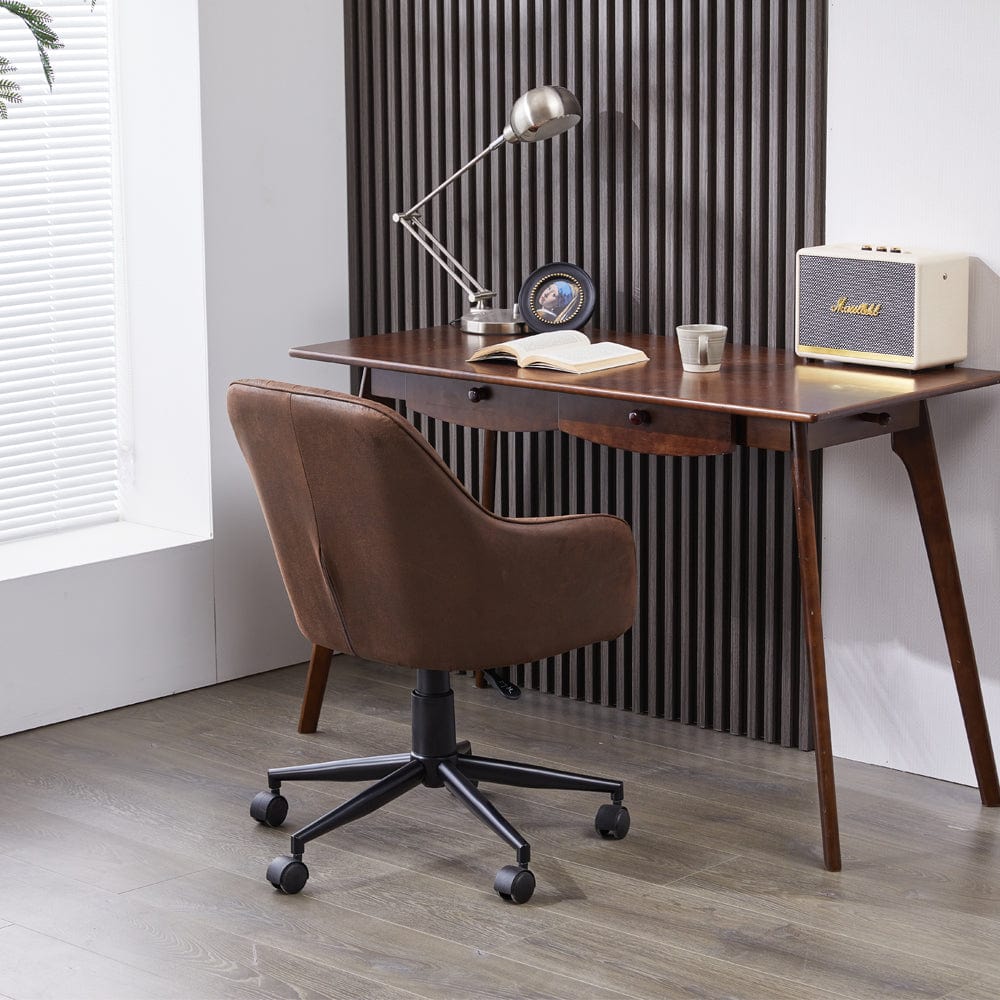 Brown Suede Fabric Swivel Office Chair Adjustable ArmChair