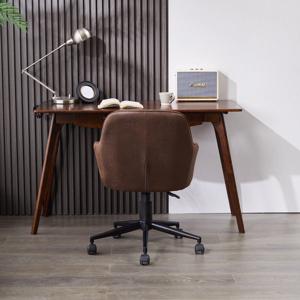 Brown Suede Fabric Swivel Office Chair Adjustable ArmChair