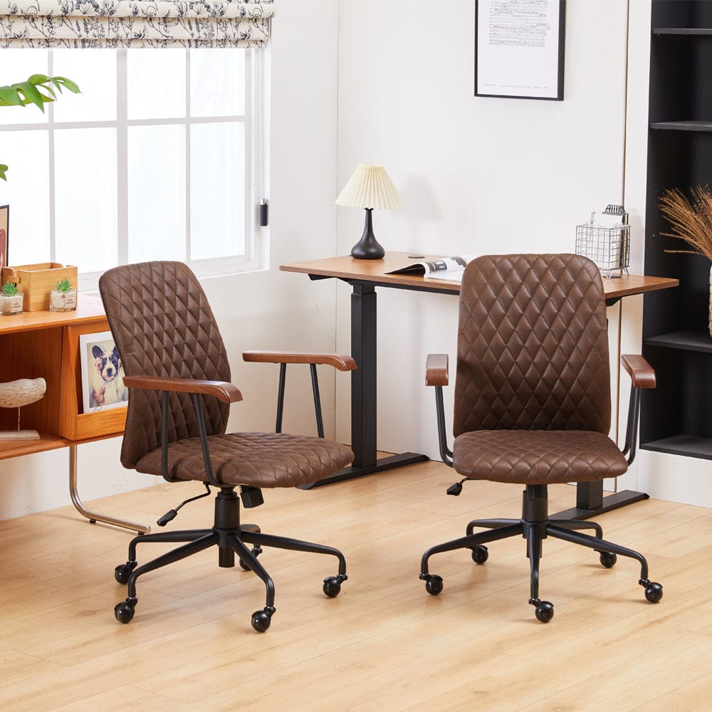 Brown Suede Fabric Swivel Office Chair Adjustable Chair with Armrest
