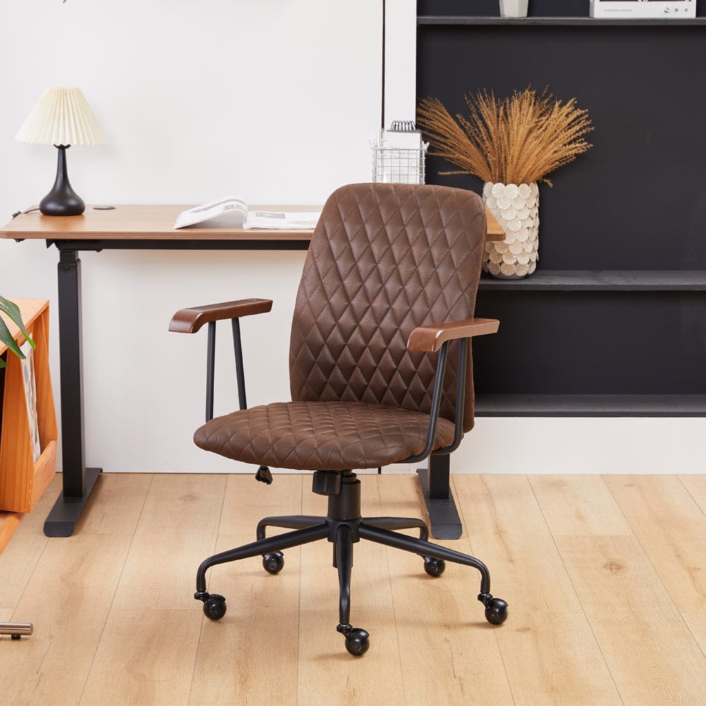 Brown Suede Fabric Swivel Office Chair Adjustable Chair with Armrest