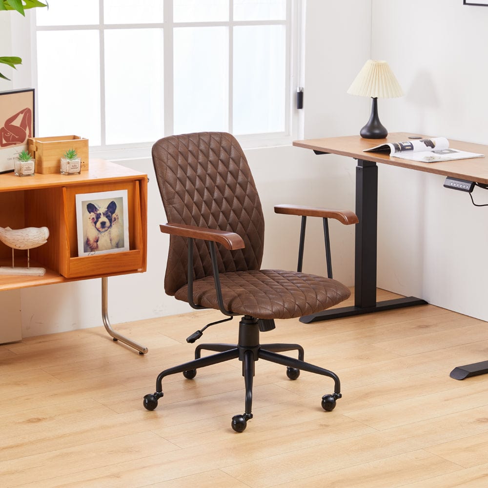 Brown Suede Fabric Swivel Office Chair Adjustable Chair with Armrest