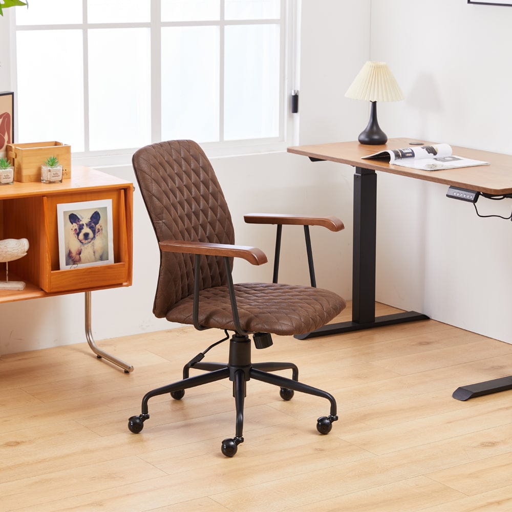 Brown Suede Fabric Swivel Office Chair Adjustable Chair with Armrest