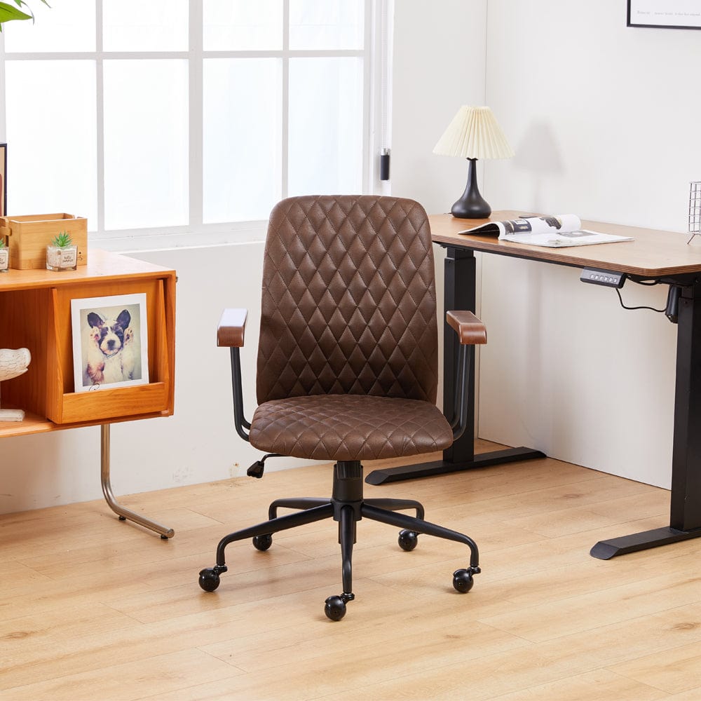 Brown Suede Fabric Swivel Office Chair Adjustable Chair with Armrest