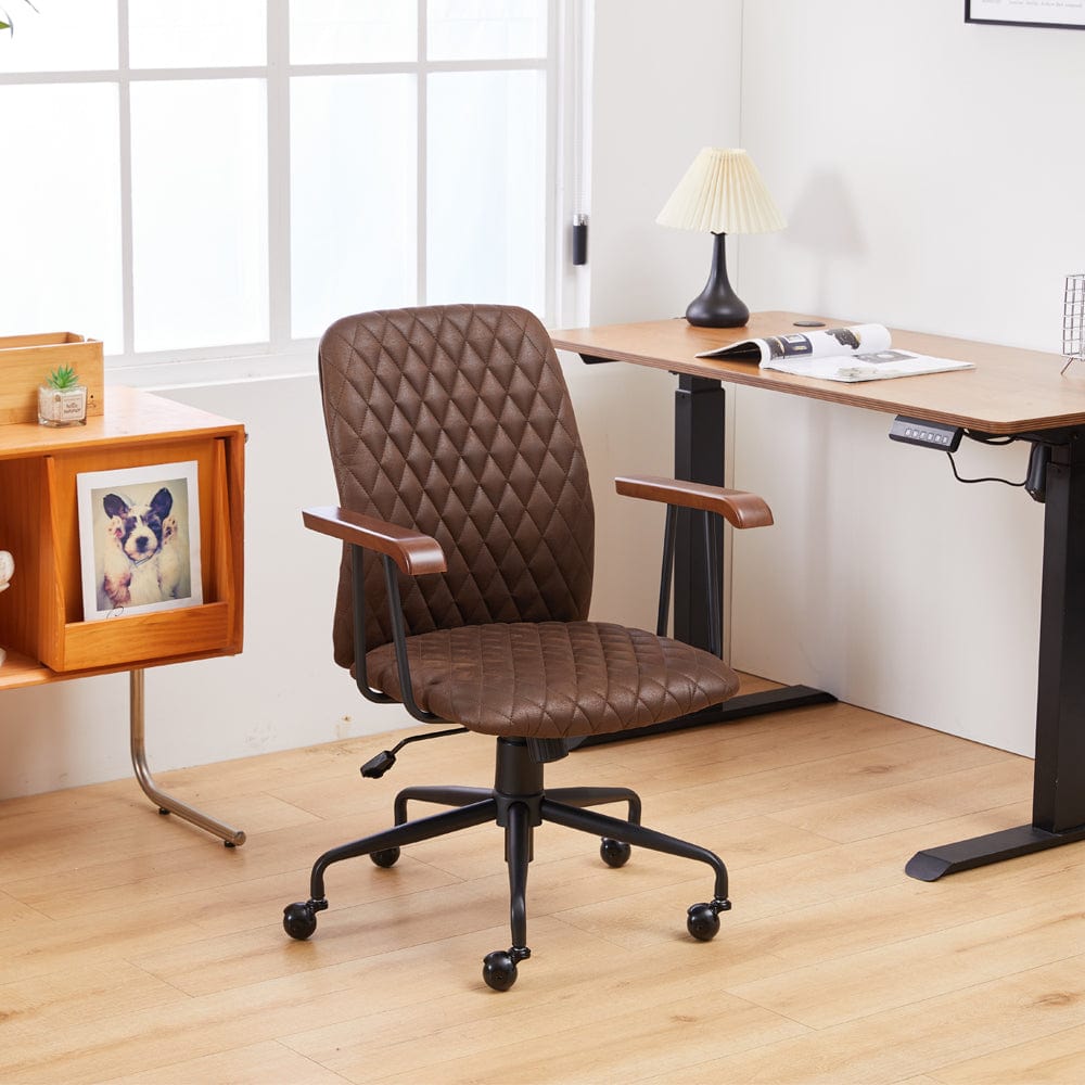 Brown Suede Fabric Swivel Office Chair Adjustable Chair with Armrest