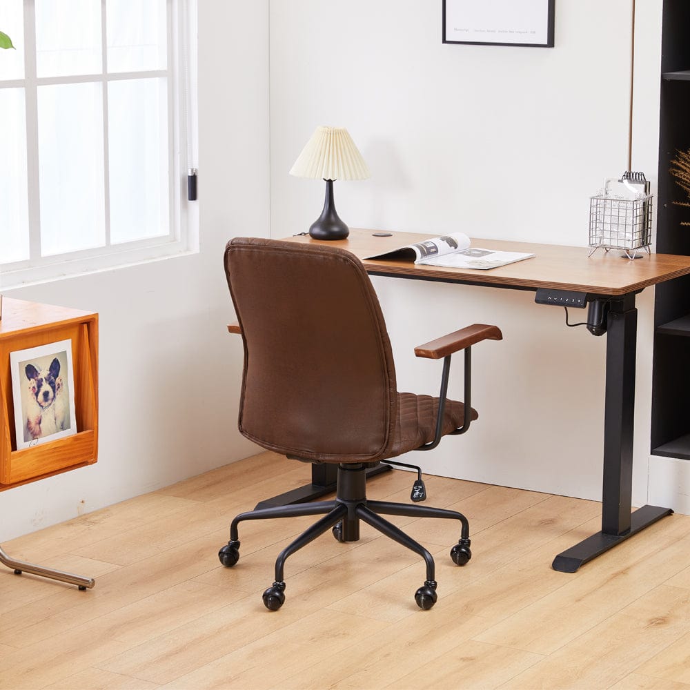 Brown Suede Fabric Swivel Office Chair Adjustable Chair with Armrest