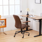 Brown Suede Fabric Swivel Office Chair Adjustable Chair with Armrest