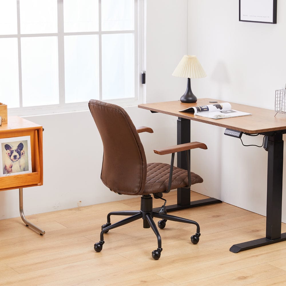 Brown Suede Fabric Swivel Office Chair Adjustable Chair with Armrest