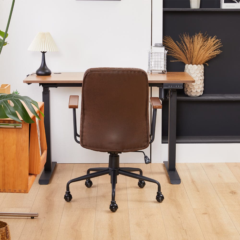 Brown Suede Fabric Swivel Office Chair Adjustable Chair with Armrest