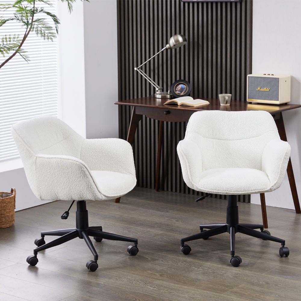 White Boucle Swivel Office Chair Armchair Adjustable Chair