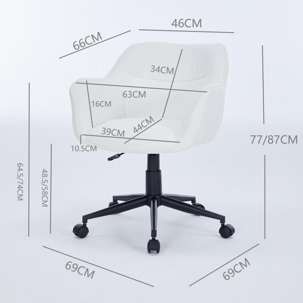 White Boucle Swivel Office Chair Armchair Adjustable Chair