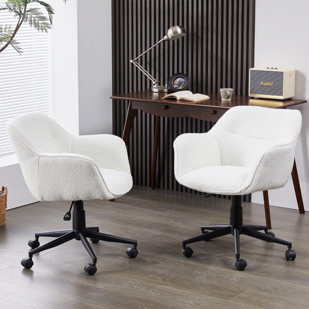 White Boucle Swivel Office Chair Armchair Adjustable Chair