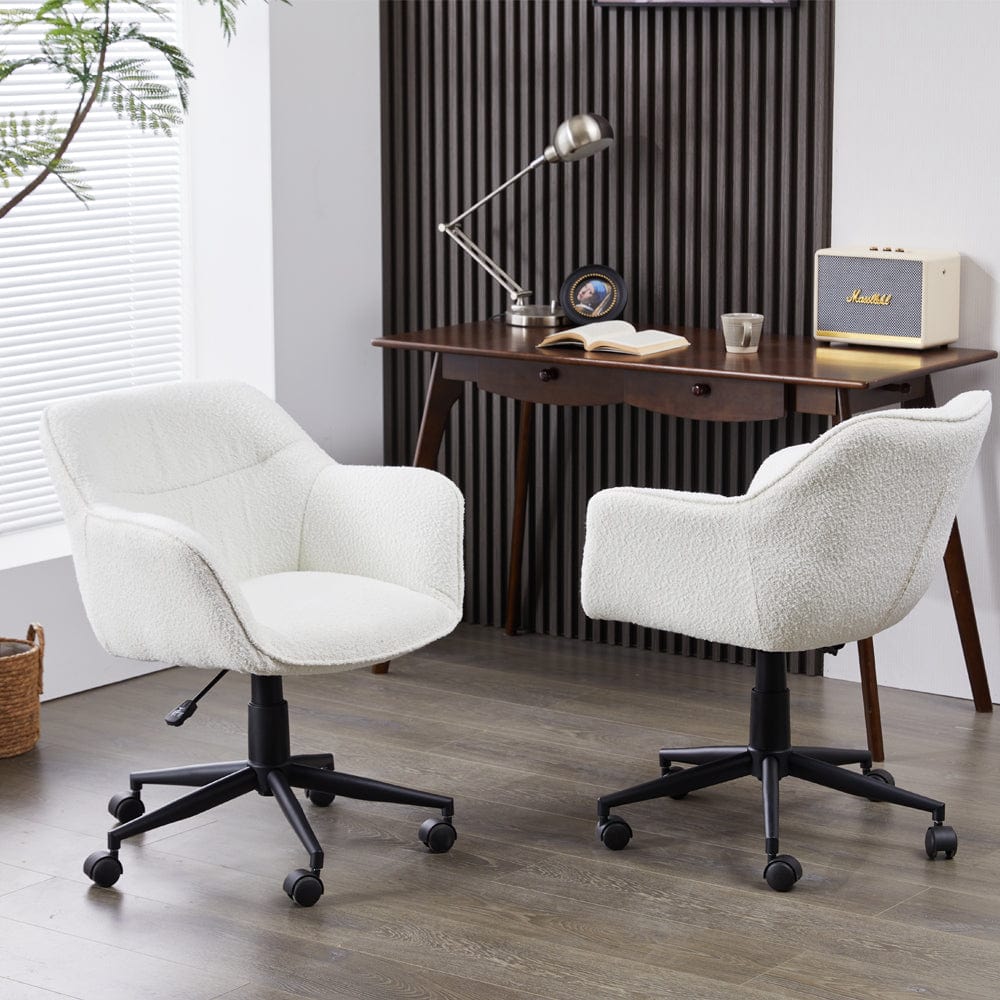 White Boucle Swivel Office Chair Armchair Adjustable Chair