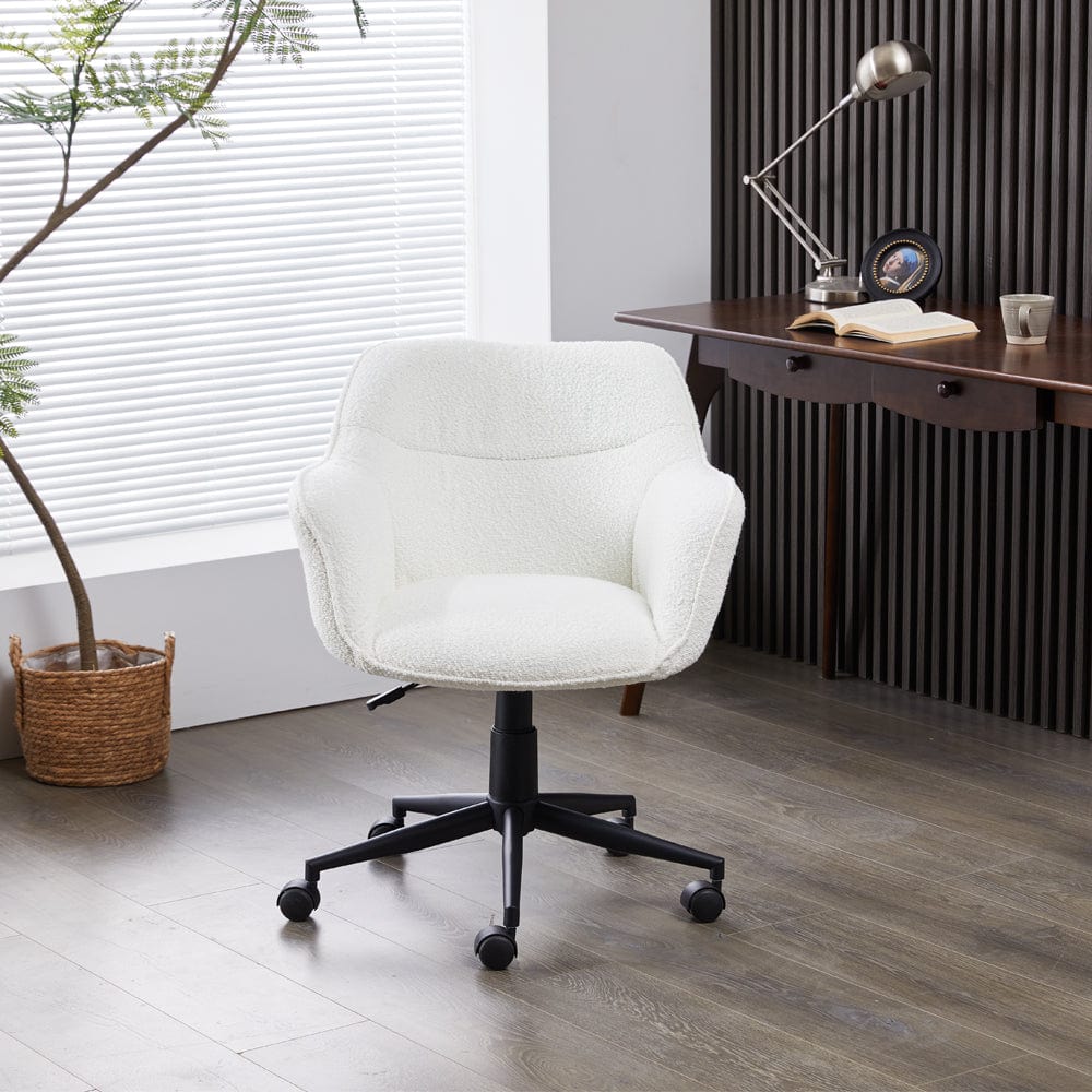 White Boucle Swivel Office Chair Armchair Adjustable Chair
