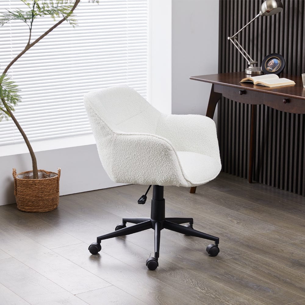White Boucle Swivel Office Chair Armchair Adjustable Chair