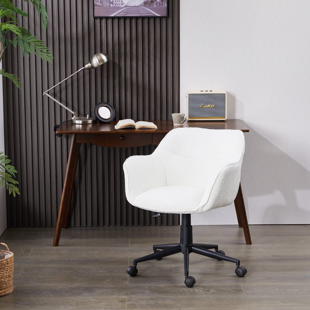 White Boucle Swivel Office Chair Armchair Adjustable Chair