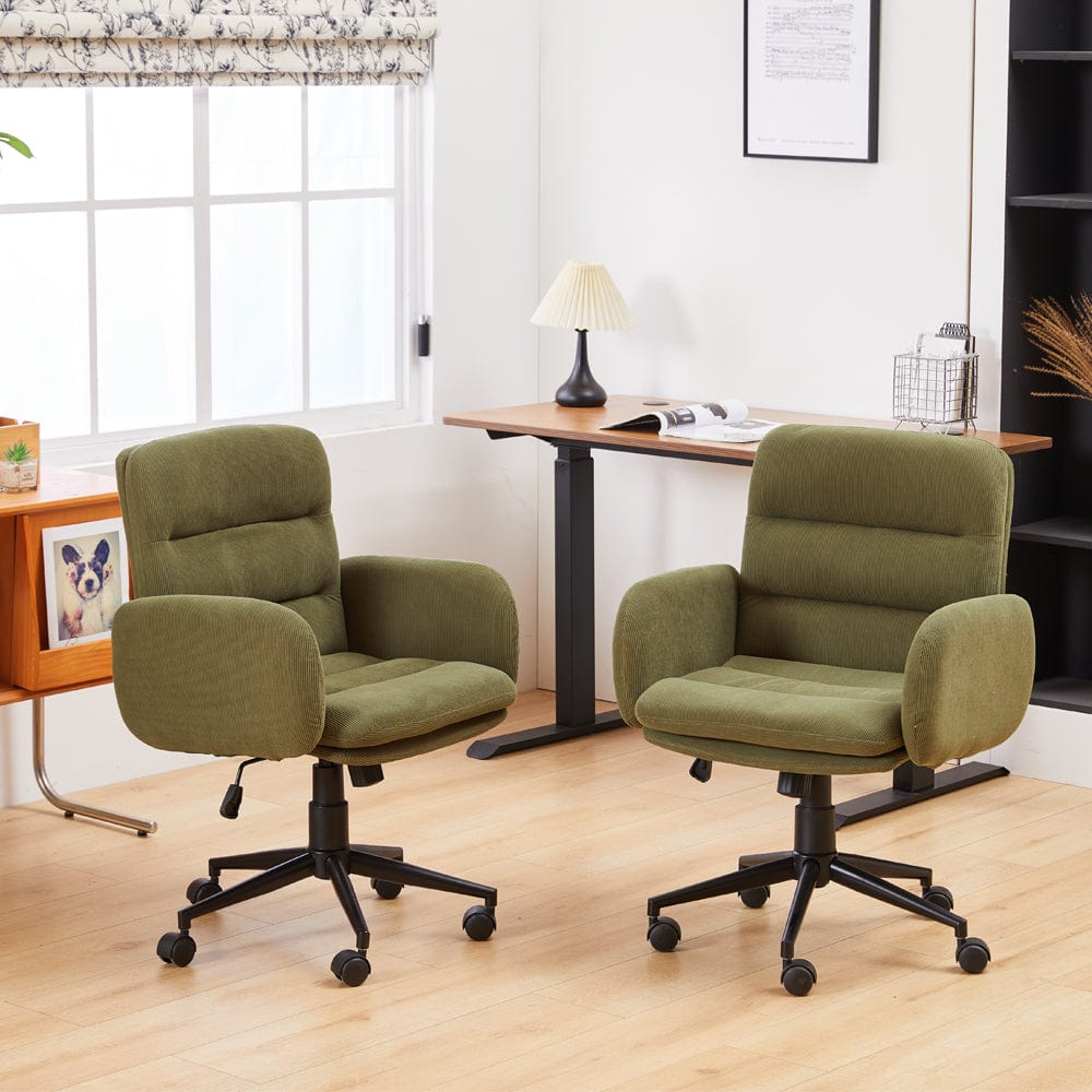 Green Corduroy Swivel Office Chair Armchair Adjustable Chair